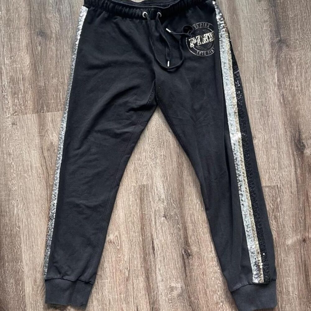 Y2K Love Pink Black Sequin Sweatpants